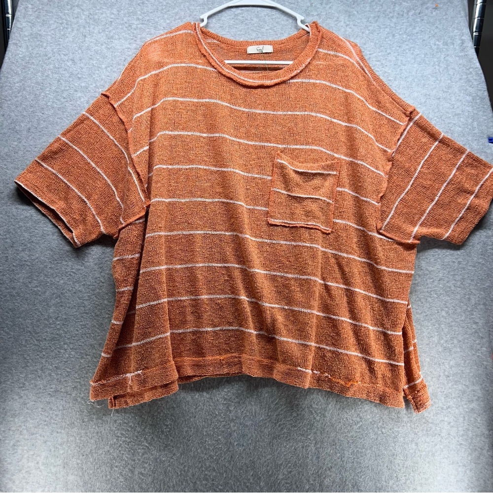 easel Rust Orange Striped Short Sleeve Pocket Tee
